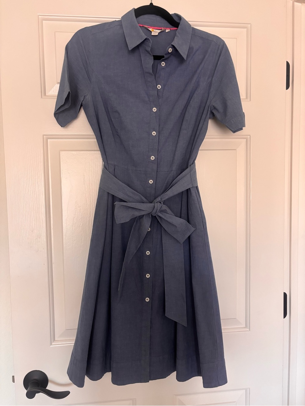 Boden Blue Button-Front Midi Shirt Dress with Waist Tie ANASTASIA DRESS 8